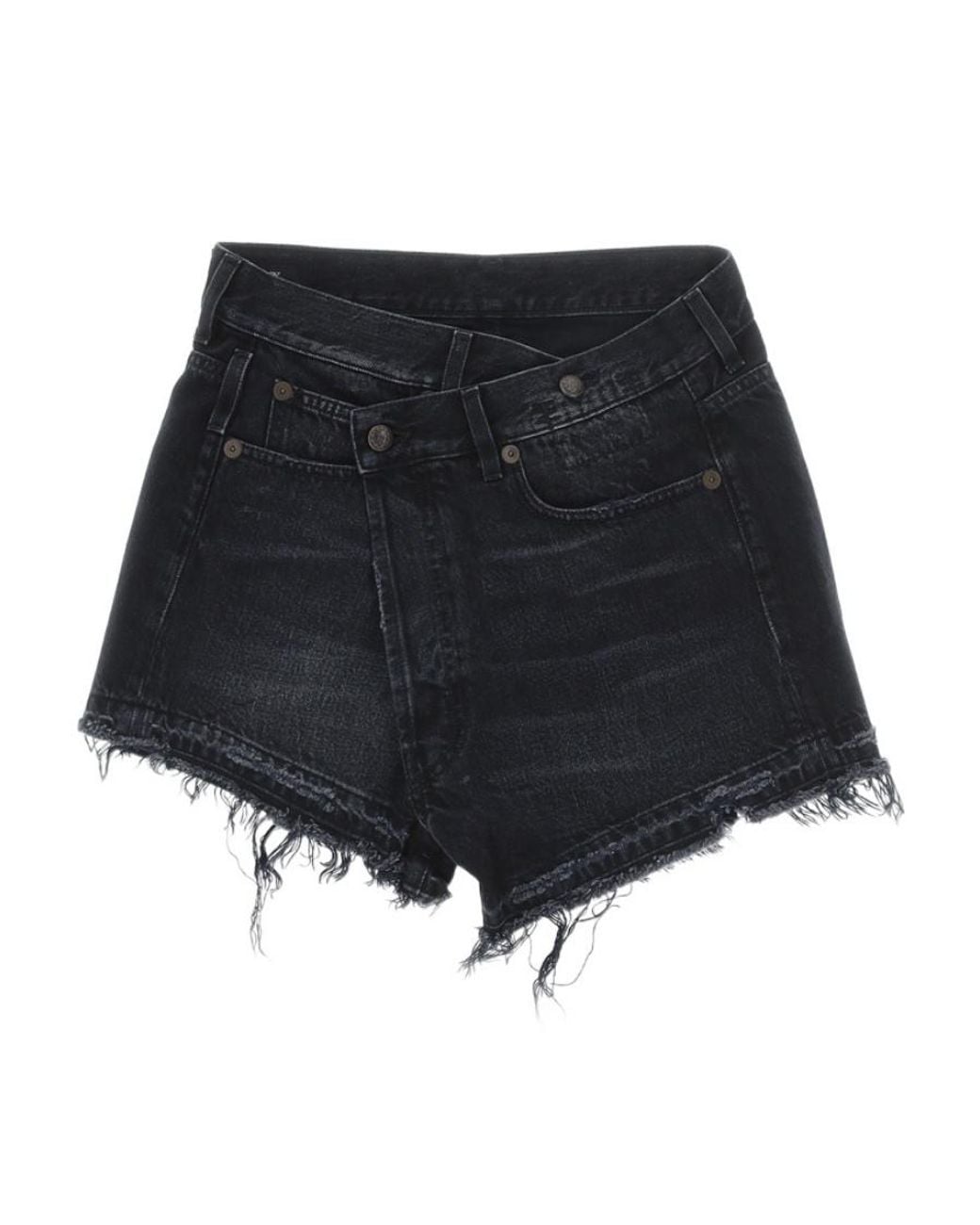 R13 Black Cross-Designed Denim Shorts