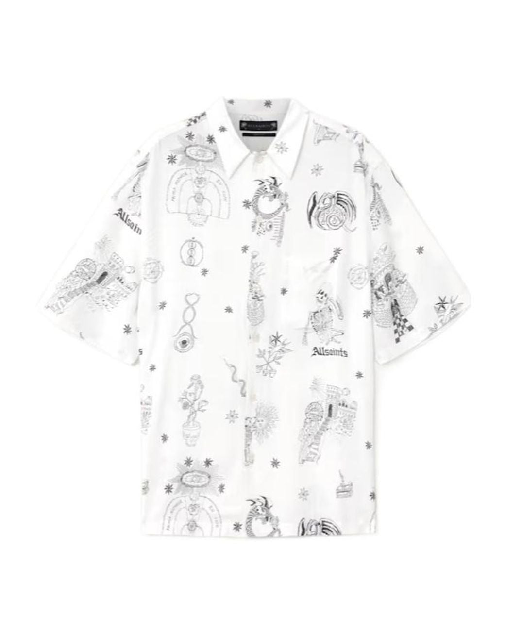 AllSaints White Terra Printed Chest-Pocket Shirt for men