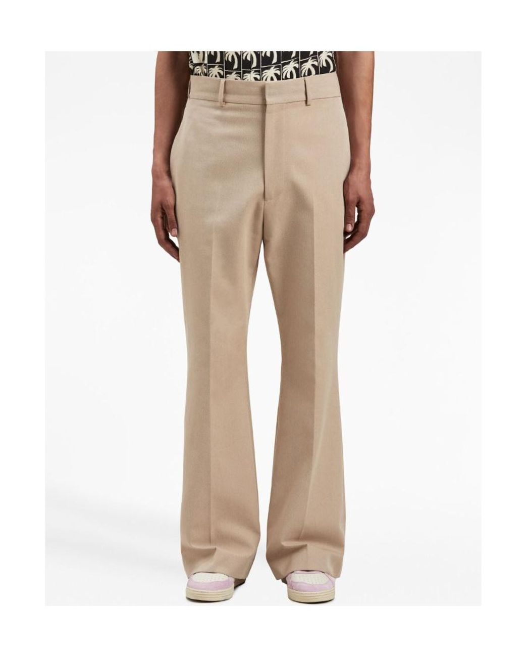 Palm Angels Natural Mid-Rise Flared Pants for men