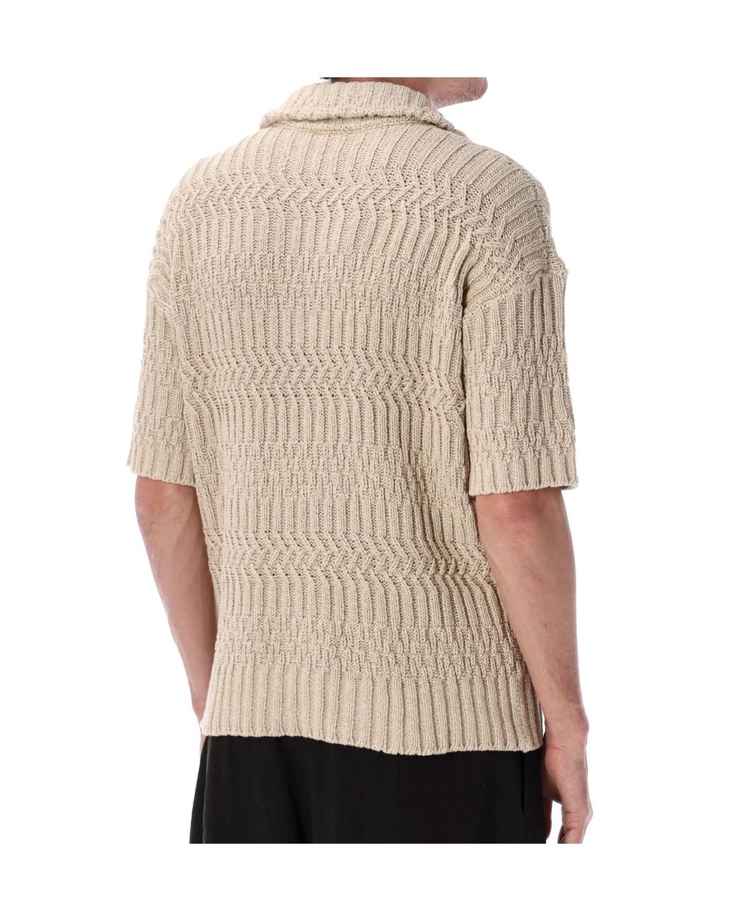 Roberto Collina Natural Textured Knit Short Sleeve Cardigan for men