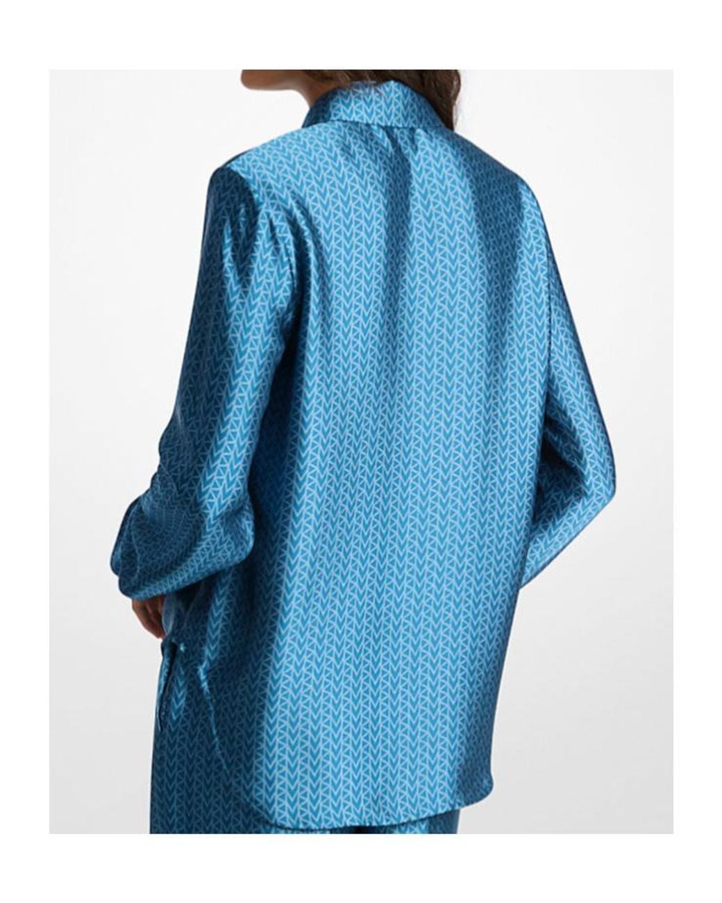 MICHAEL Michael Kors Blue Mk2000 Logo Print Satin Shirt