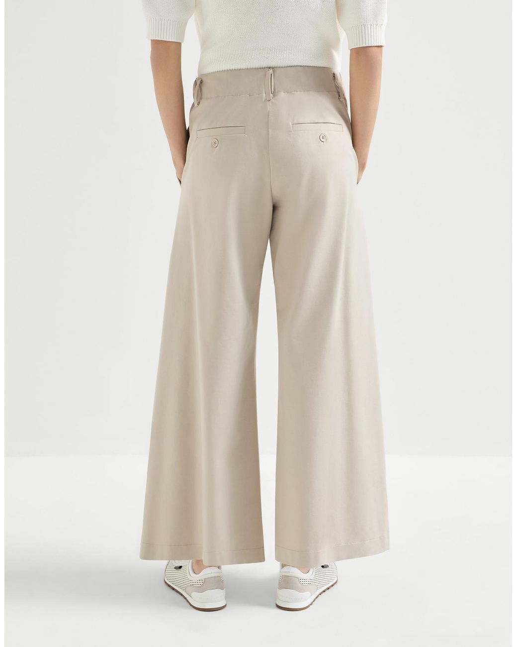 Brunello Cucinelli Natural Drawstring Straight-Leg Trousers