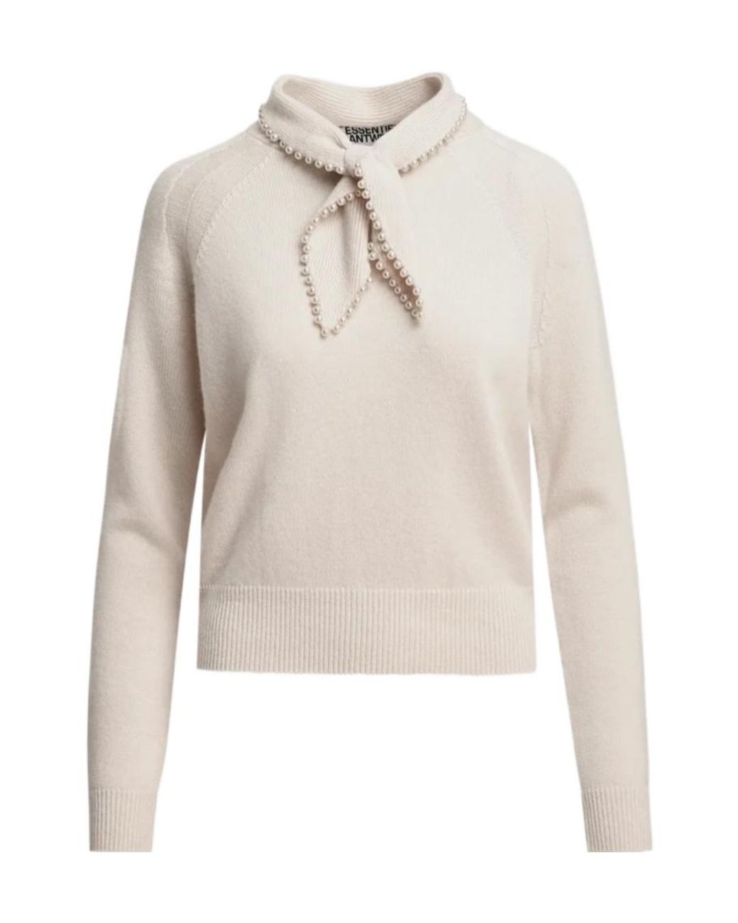 Essentiel Antwerp White Kasa Bow-Collar Sweater