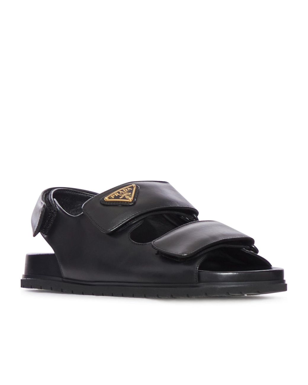 Prada Black Triangle-Logo Sandals
