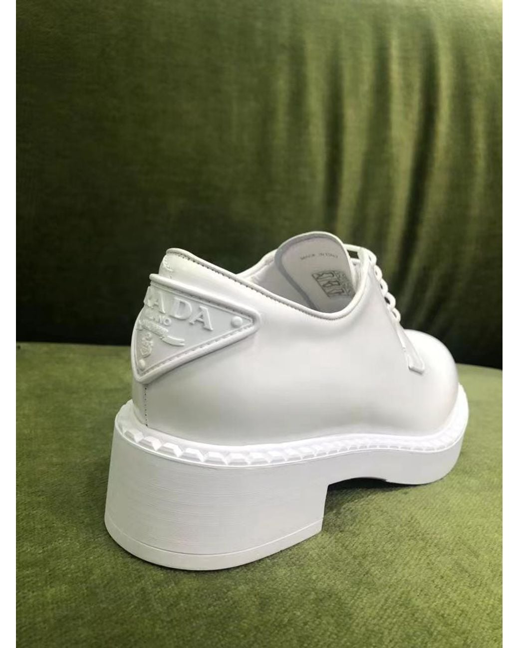 Prada White Brushed-Leather Derby Shoes