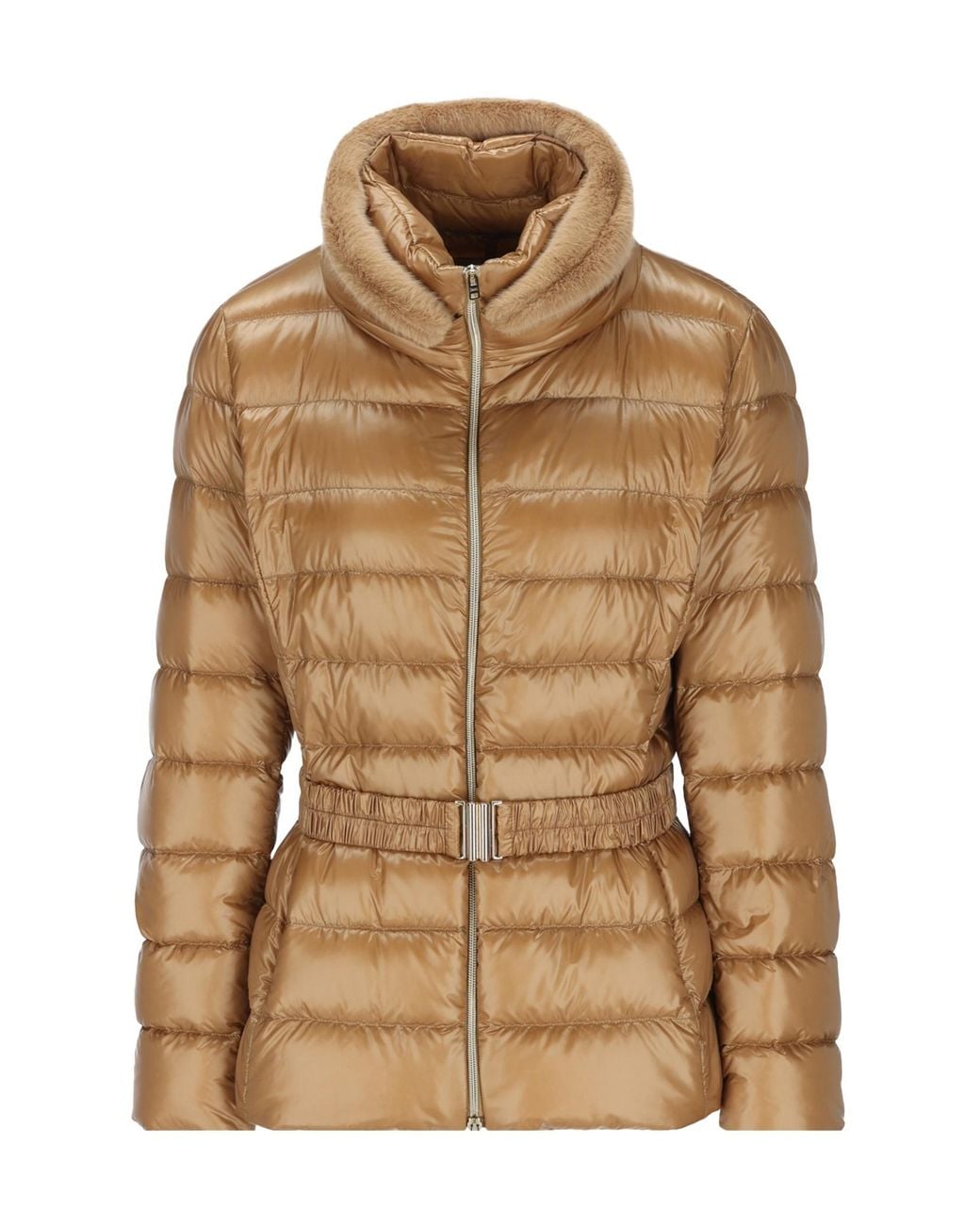 Herno Brown Belted High-Collar Down Jacket