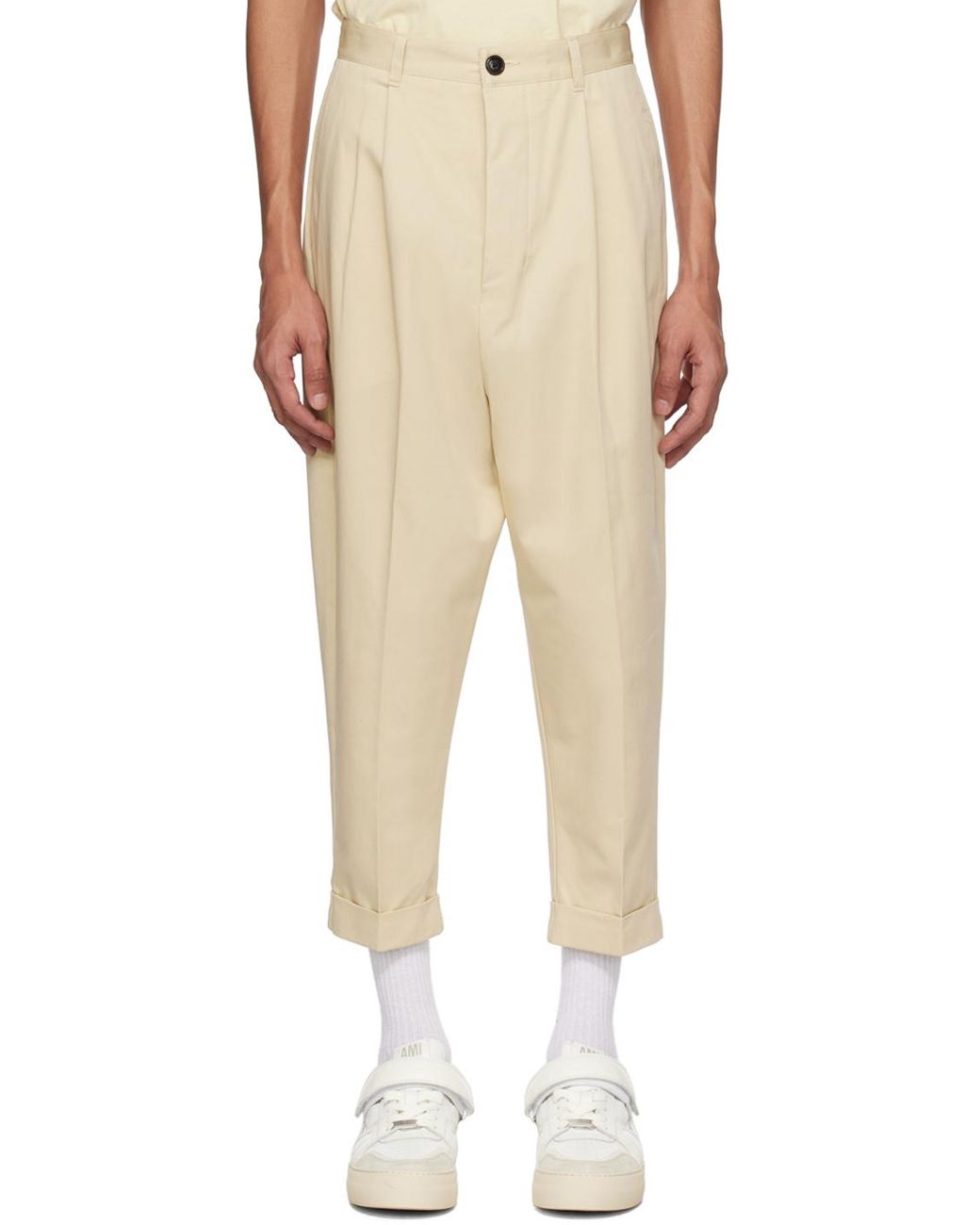 AMI Natural Drop-Crotch Mid-Rise Trousers for men
