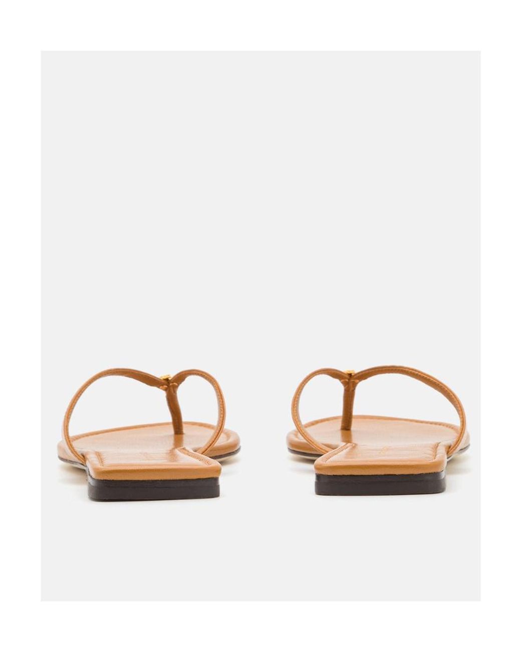 Tory Burch Brown Capri Logo Plaque Thong Sandals