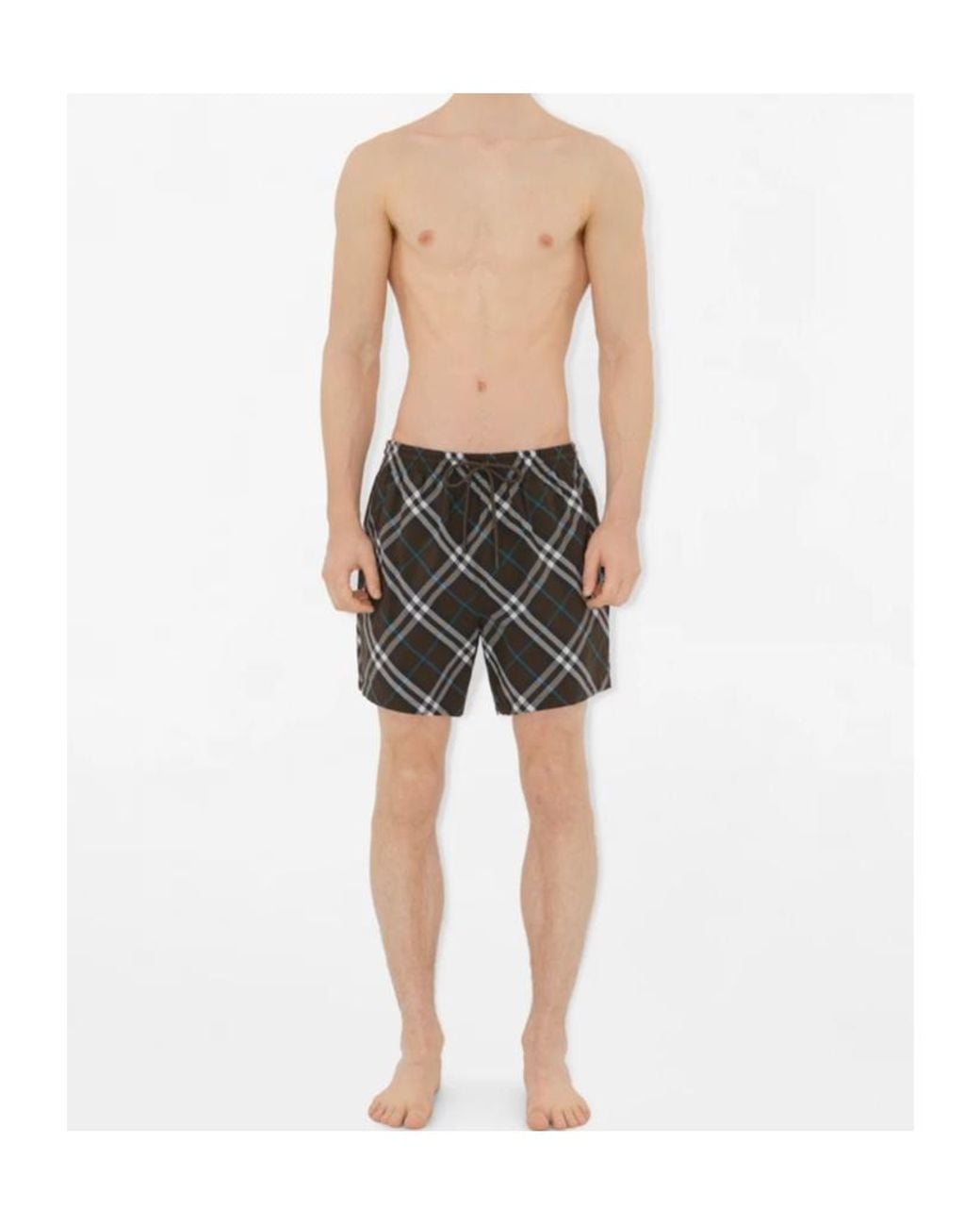 Burberry Gray Checked Drawstring Swim Shorts for men