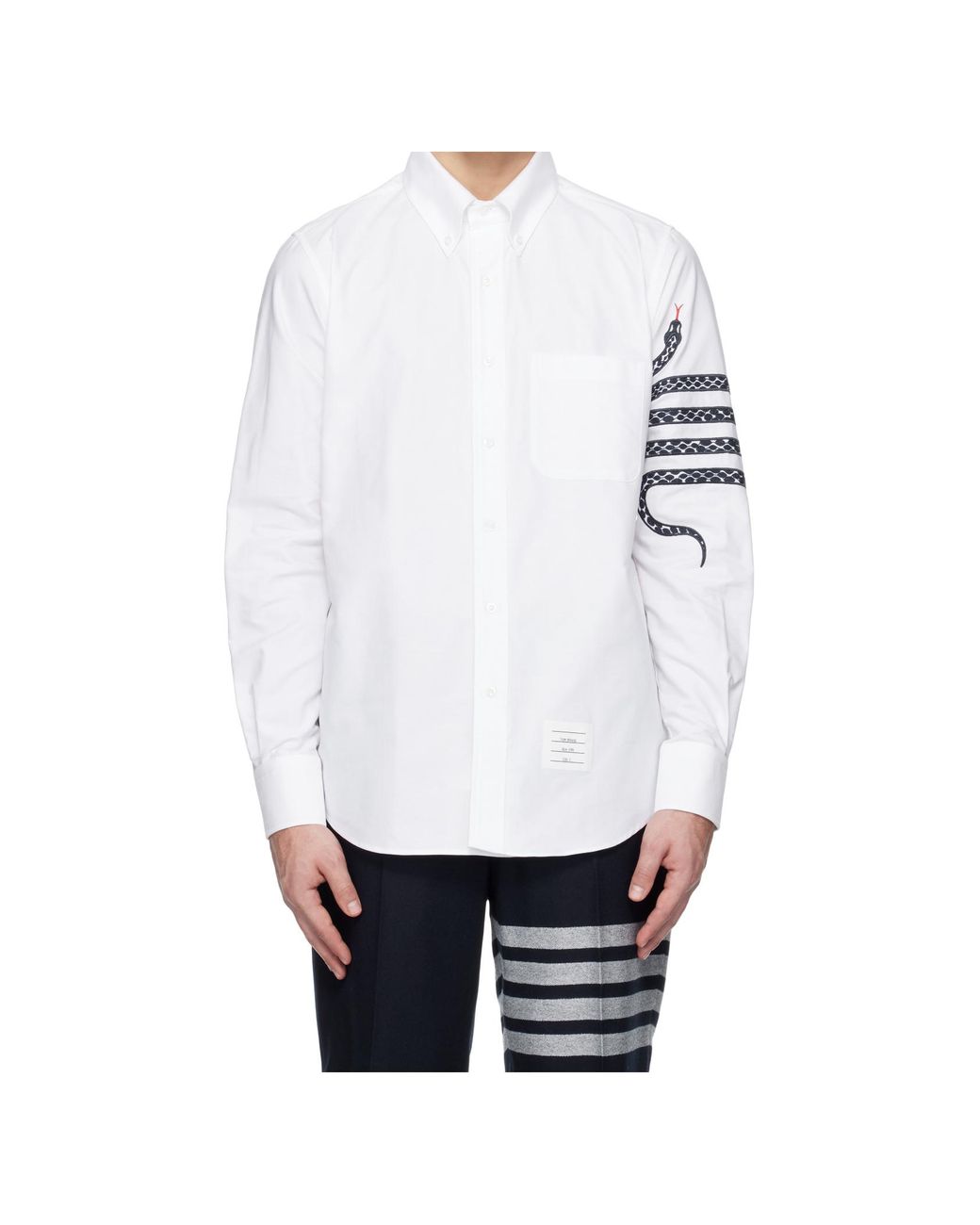 Thom Browne White Embroidered-Snake Cotton Shirt for men