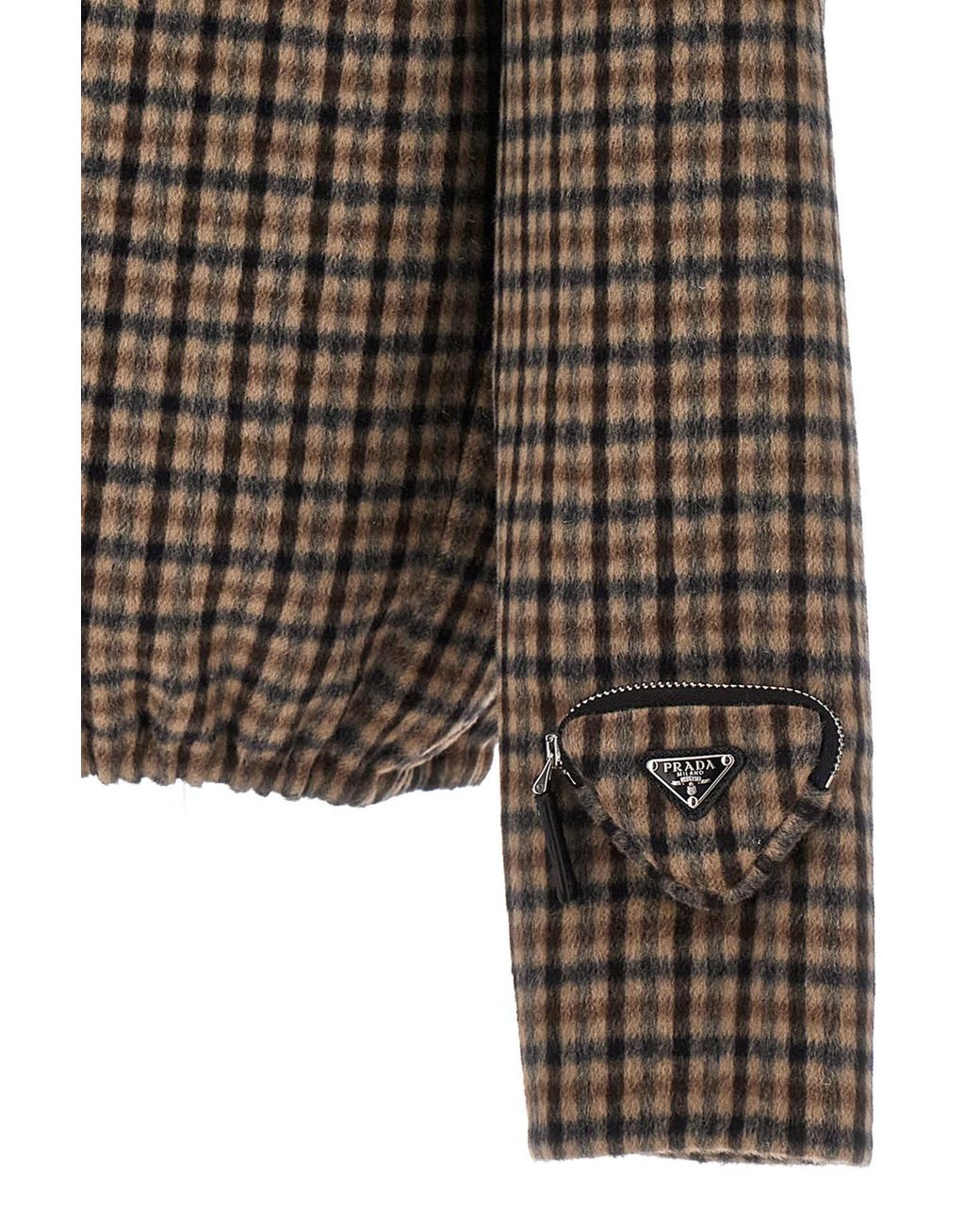 Prada Brown Checked V-Neck Top