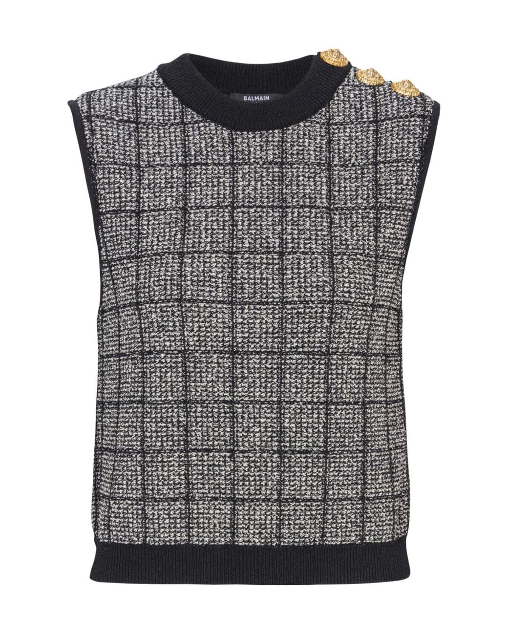 Balmain Gray Tweed Crop Top With Buttons
