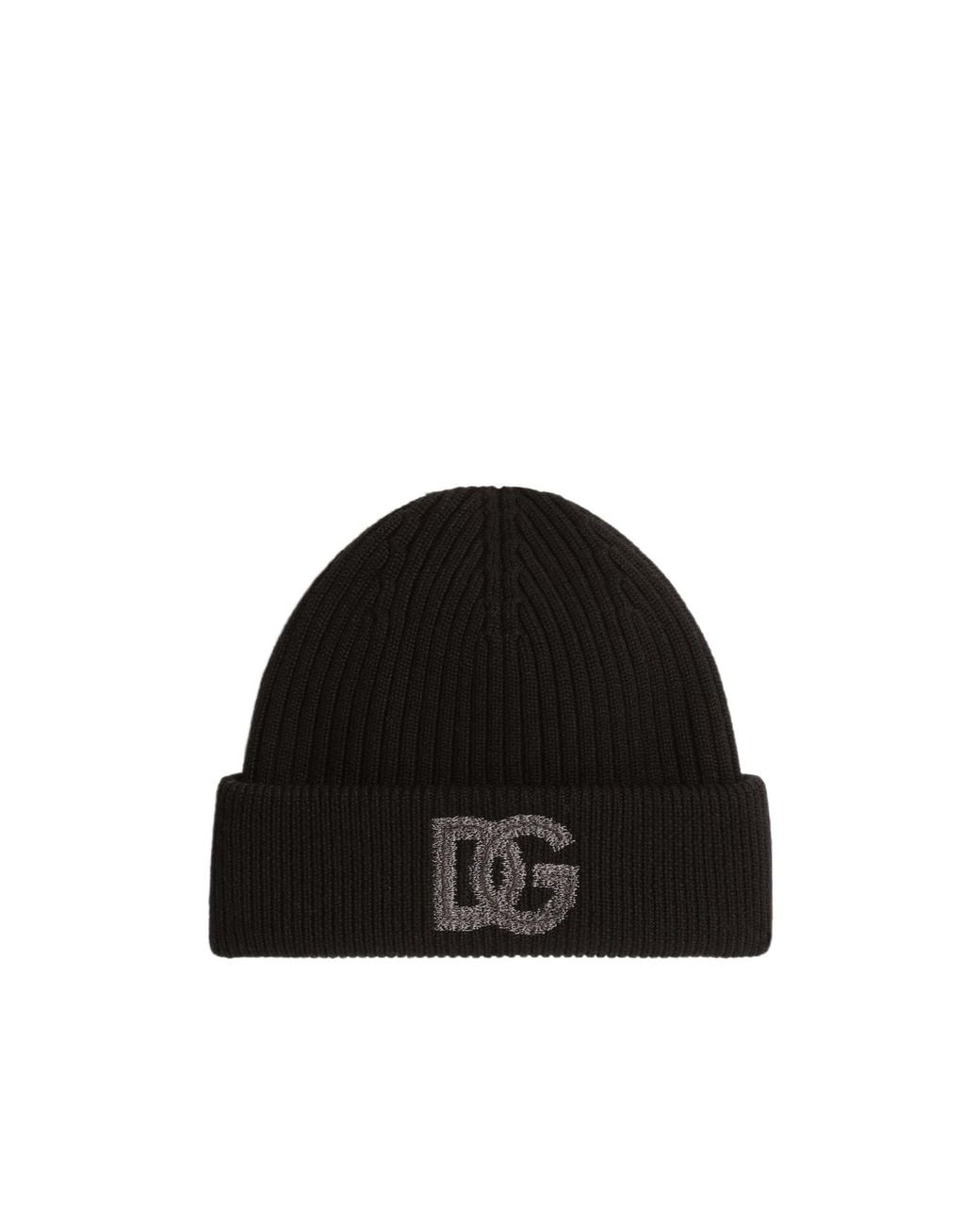 Dolce & Gabbana Black Ribbed Logo Beanie Hat for men