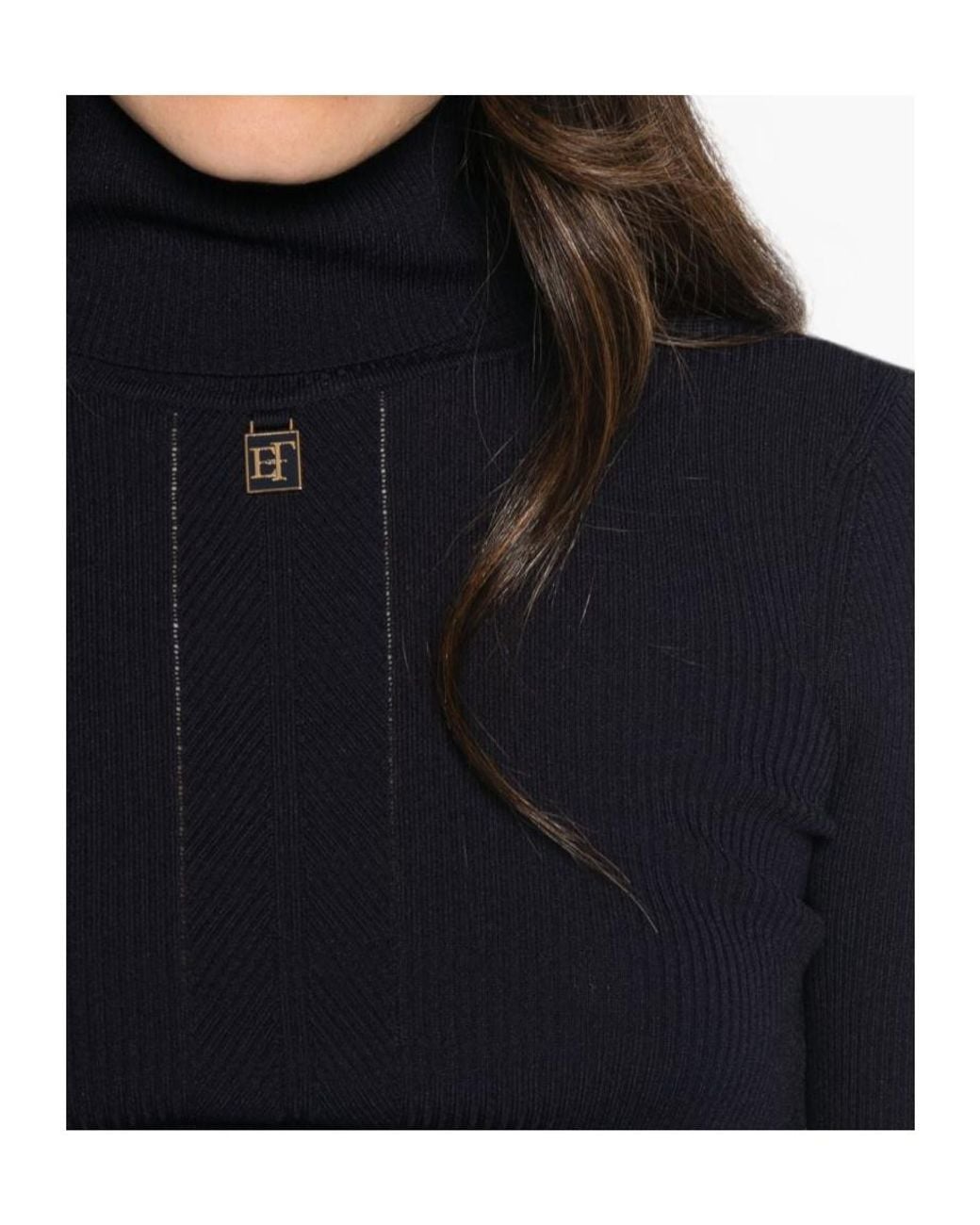 Elisabetta Franchi Blue Logo-Plaque Roll-Neck Sweater