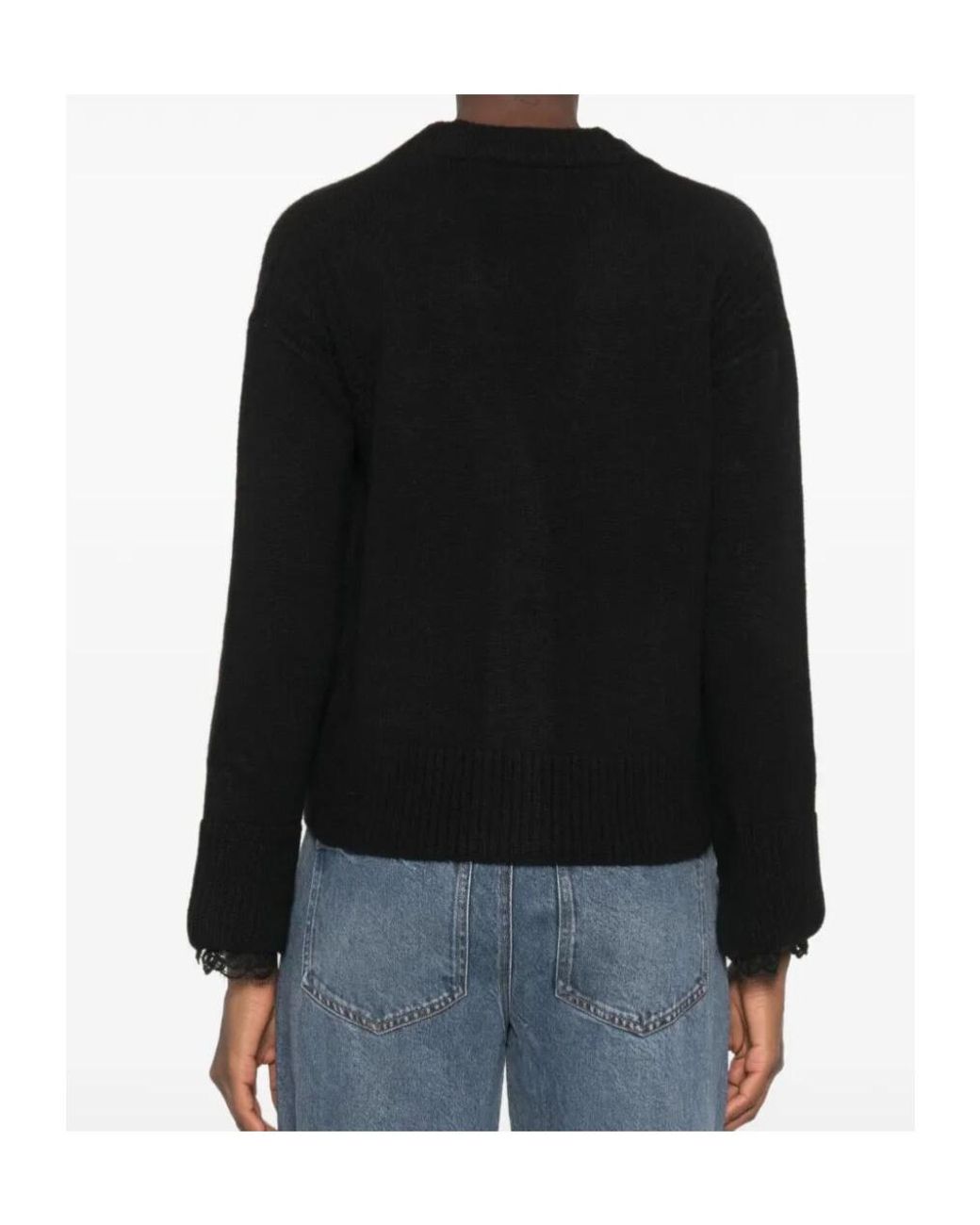 Ermanno Scervino Black Lace-Trim Cashmere Cardigan