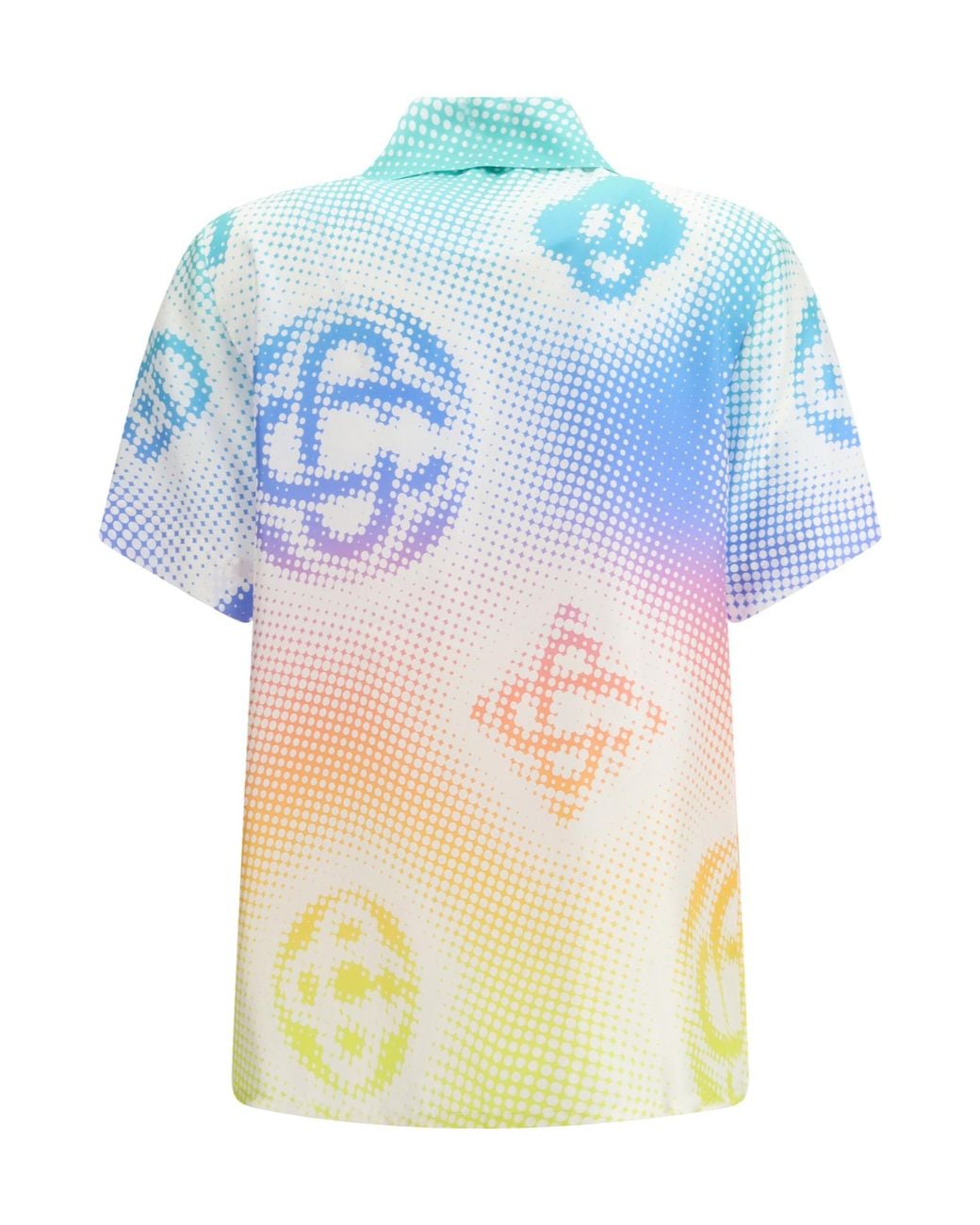 Casablanca Blue Halftone Logo Short Sleeved Satin Shirt
