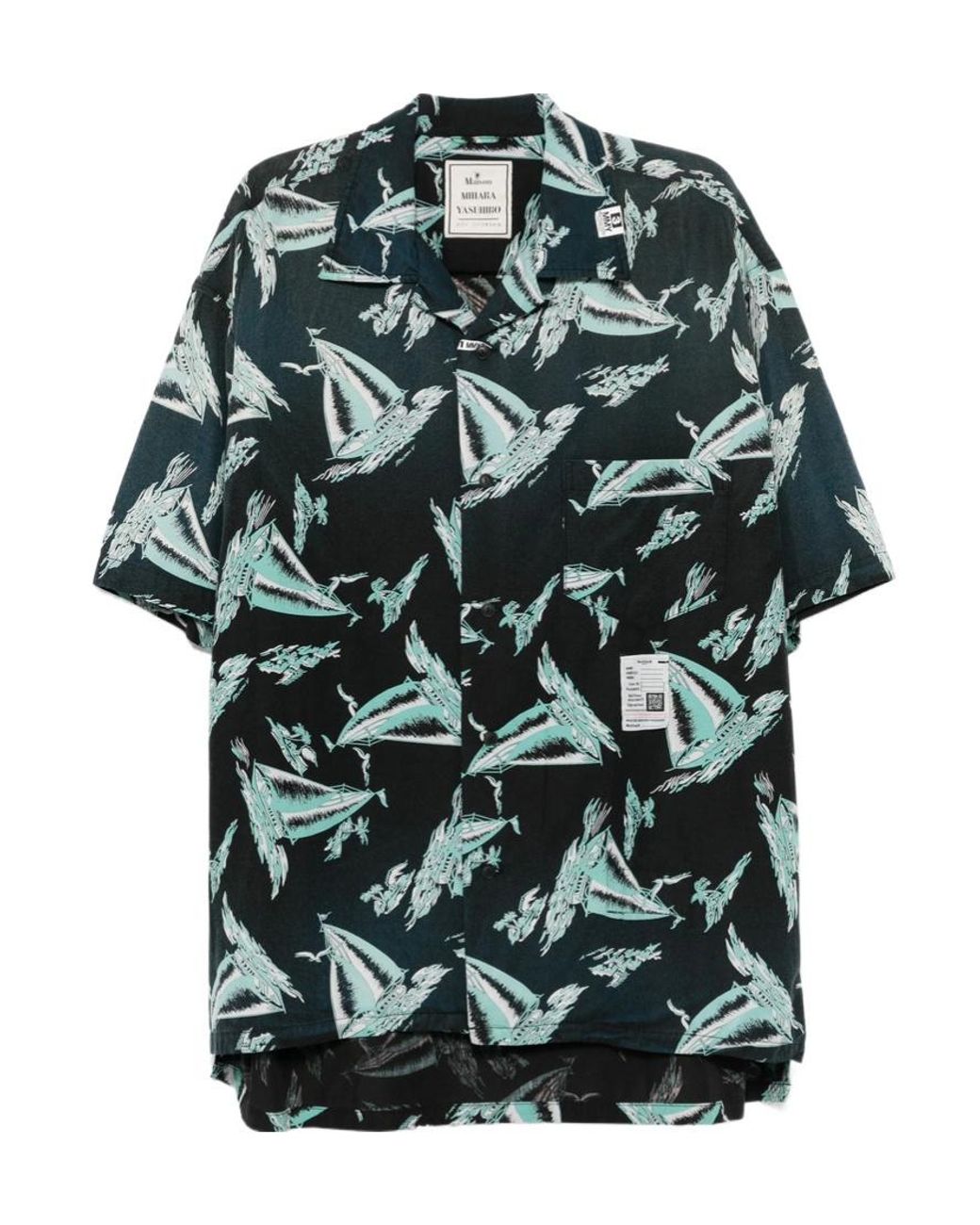 Maison Mihara Yasuhiro Green Pattern-Printed Short-Sleeved Shirt for men