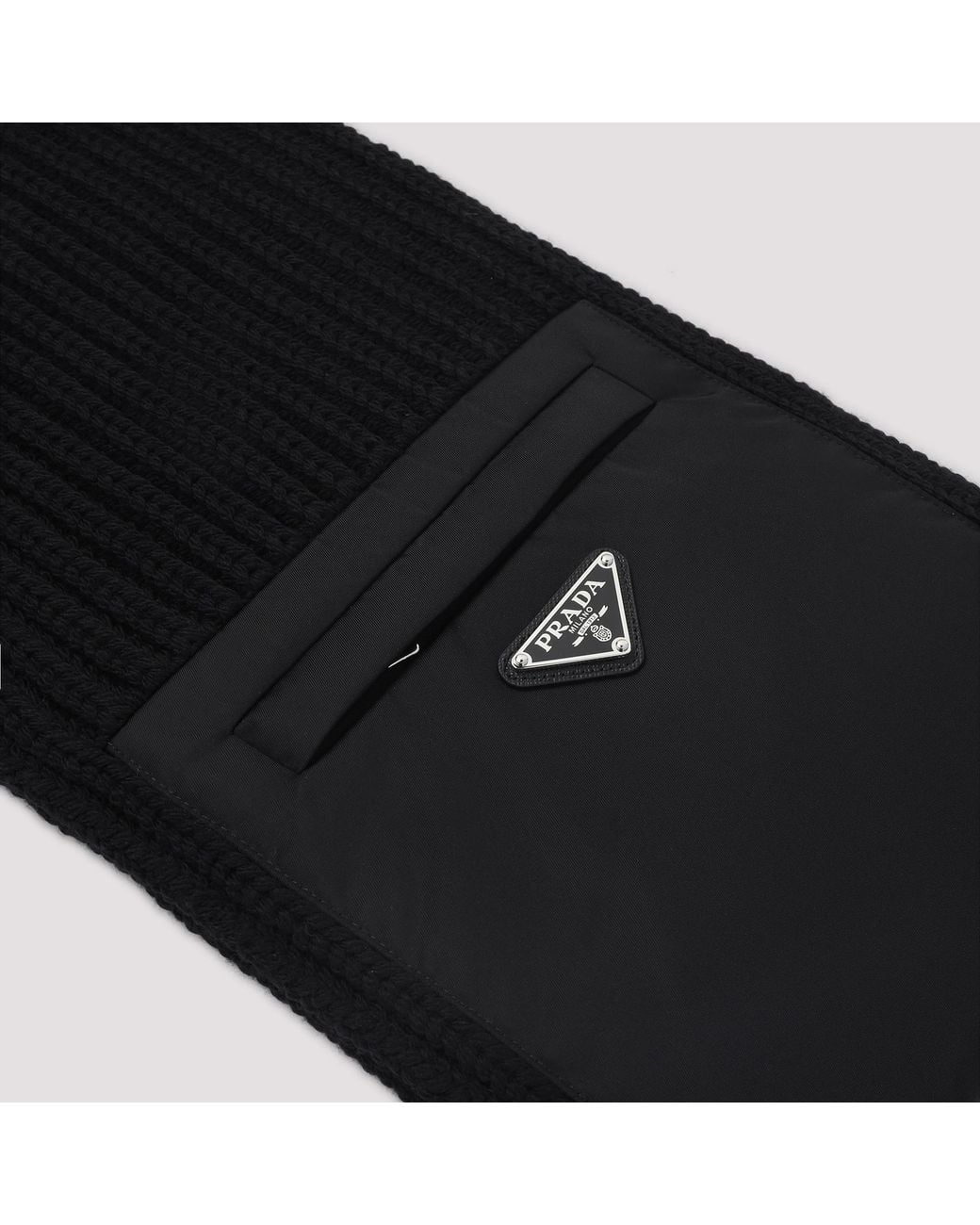 Prada Black Triangle-Logo Knitted Scarf for men