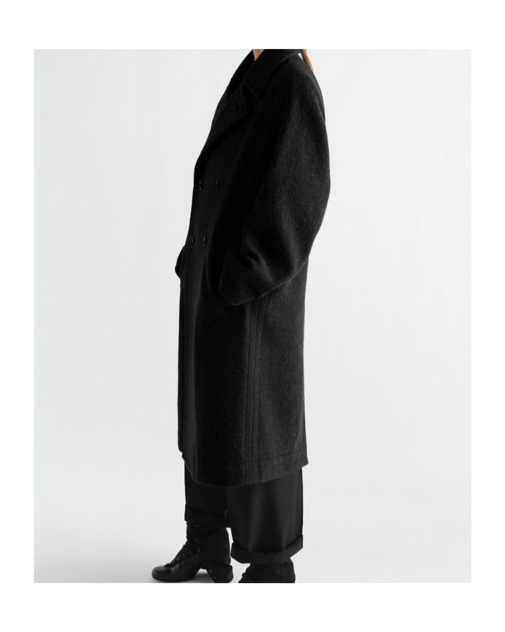 Lemaire Black Double Breasted Soft Coat for men