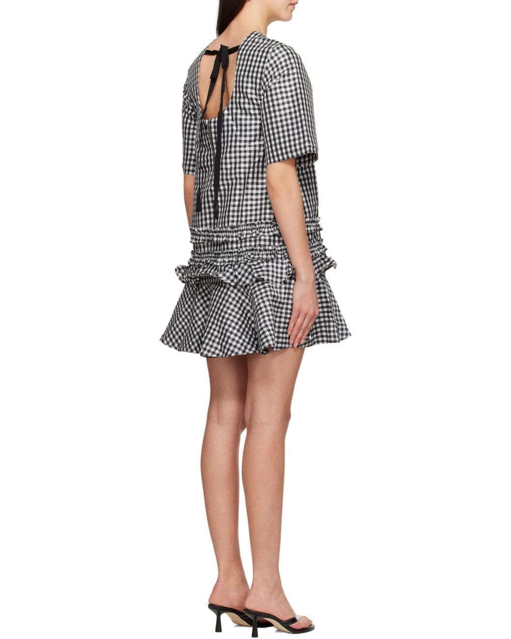 Ganni Gray Checked Mini Dress
