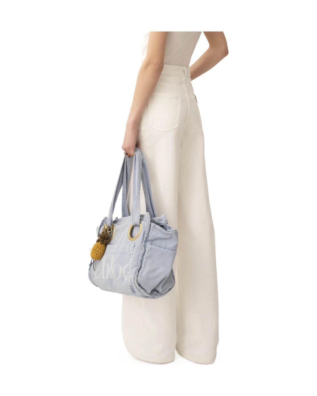 Chloé White Chloé Logo Patch Wide-Leg Jeans