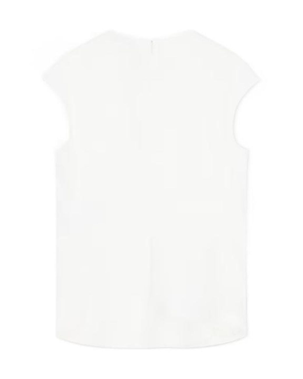Emporio Armani White Crewneck Pleated Cap-Sleeved Blouse
