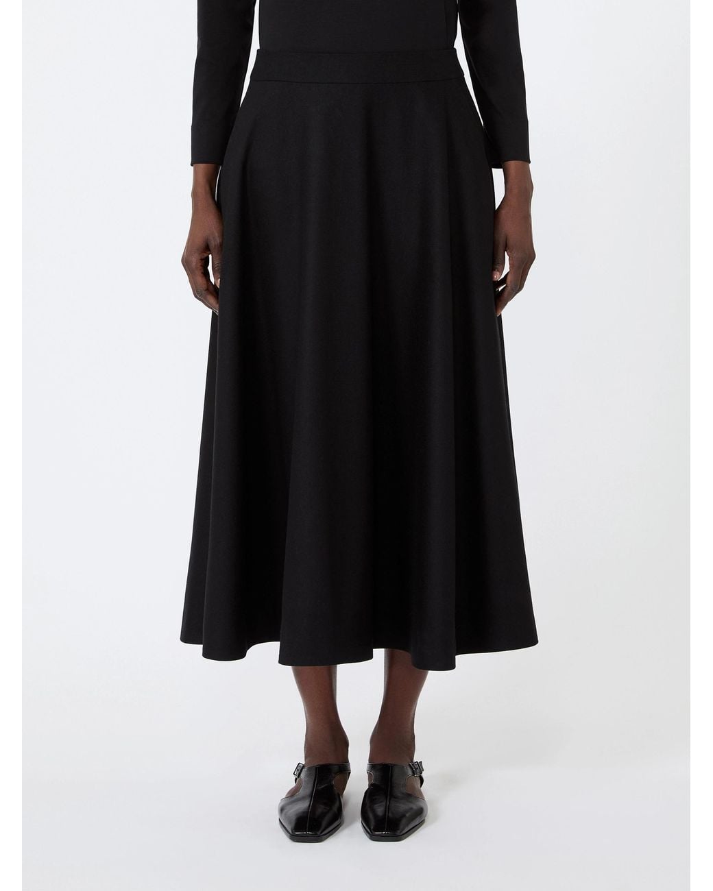 Max Mara Black Long Wool Flannel Skirt