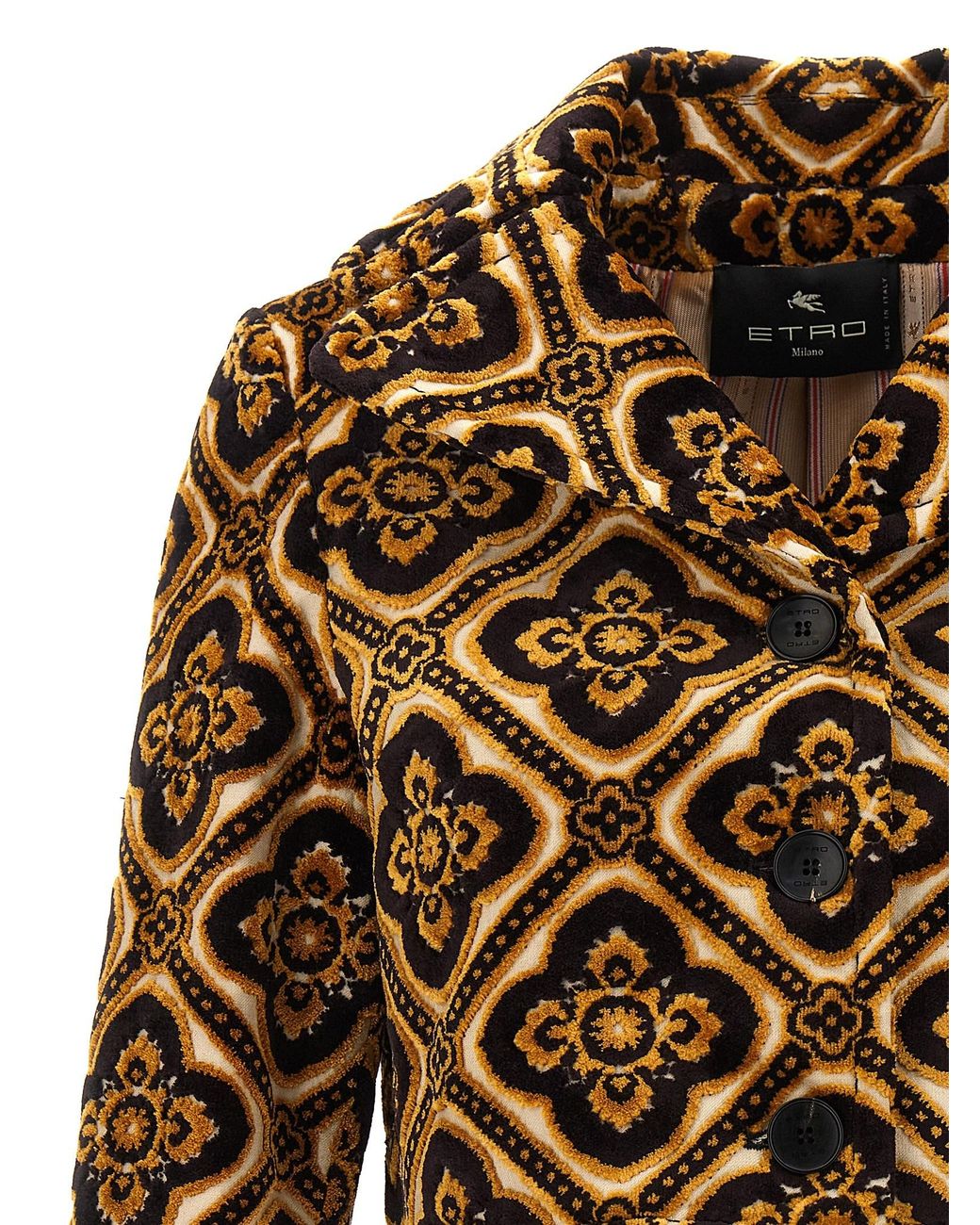 Etro Brown Geometric-Printed Buttoned Cropped Jacket