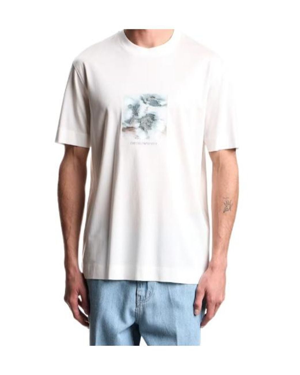 Emporio Armani White Lyocell Blend Jersey T-Shirt With Printed And Embroidered Graphic Design for men