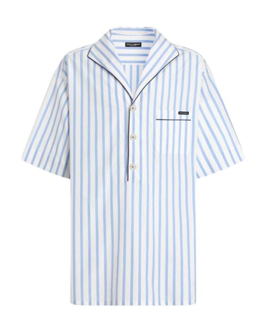 Dolce & Gabbana Blue Striped Hawaiian Collar Shirt for men
