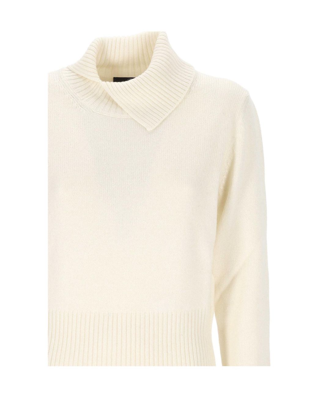 Gran Sasso White Ribbed-Knit Shawl-Collar Sweater