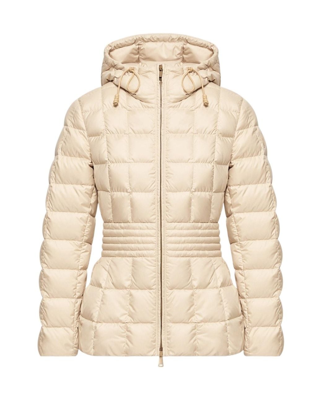 Moncler Natural Engoulevent Square Quilted Hooded Short Down Jacket