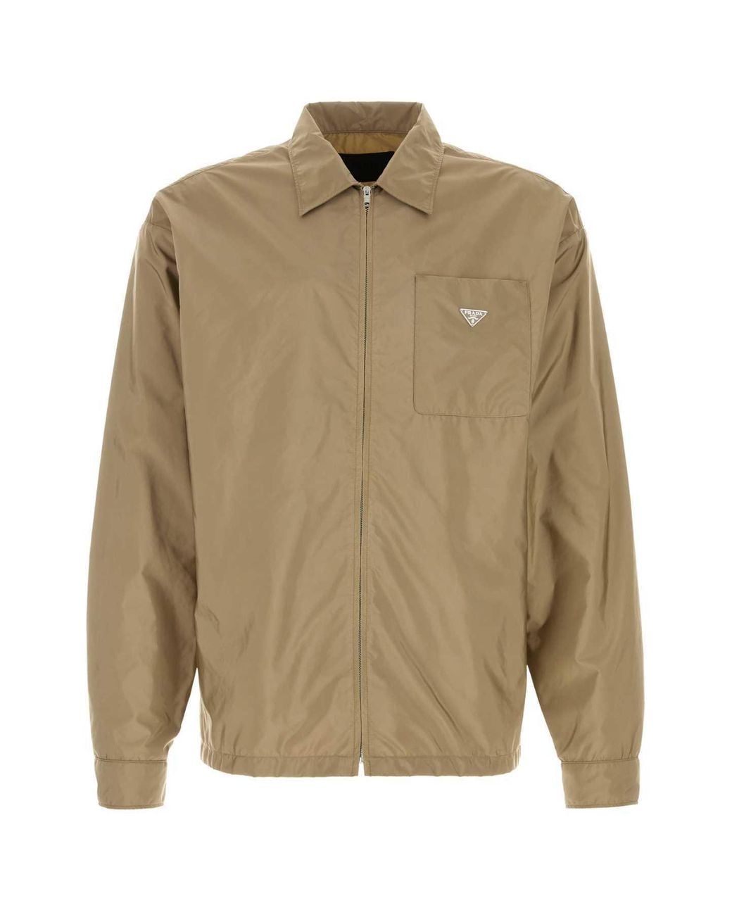Prada Natural Logo Plaque Zip-Up Jacket for men