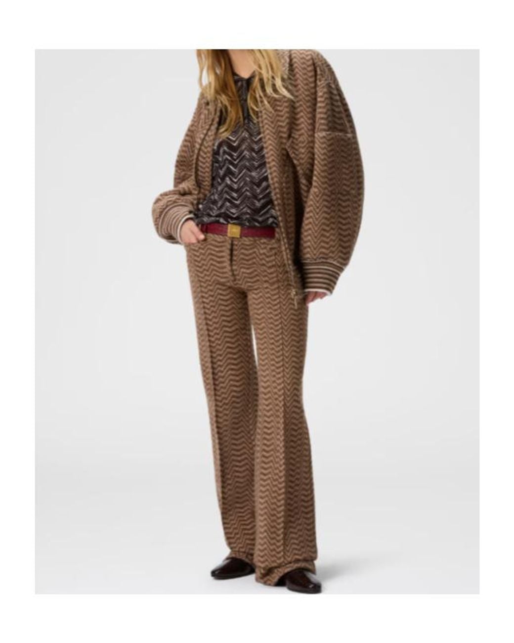 Missoni Brown Irregular Chevron Patterned Bomber Jacket