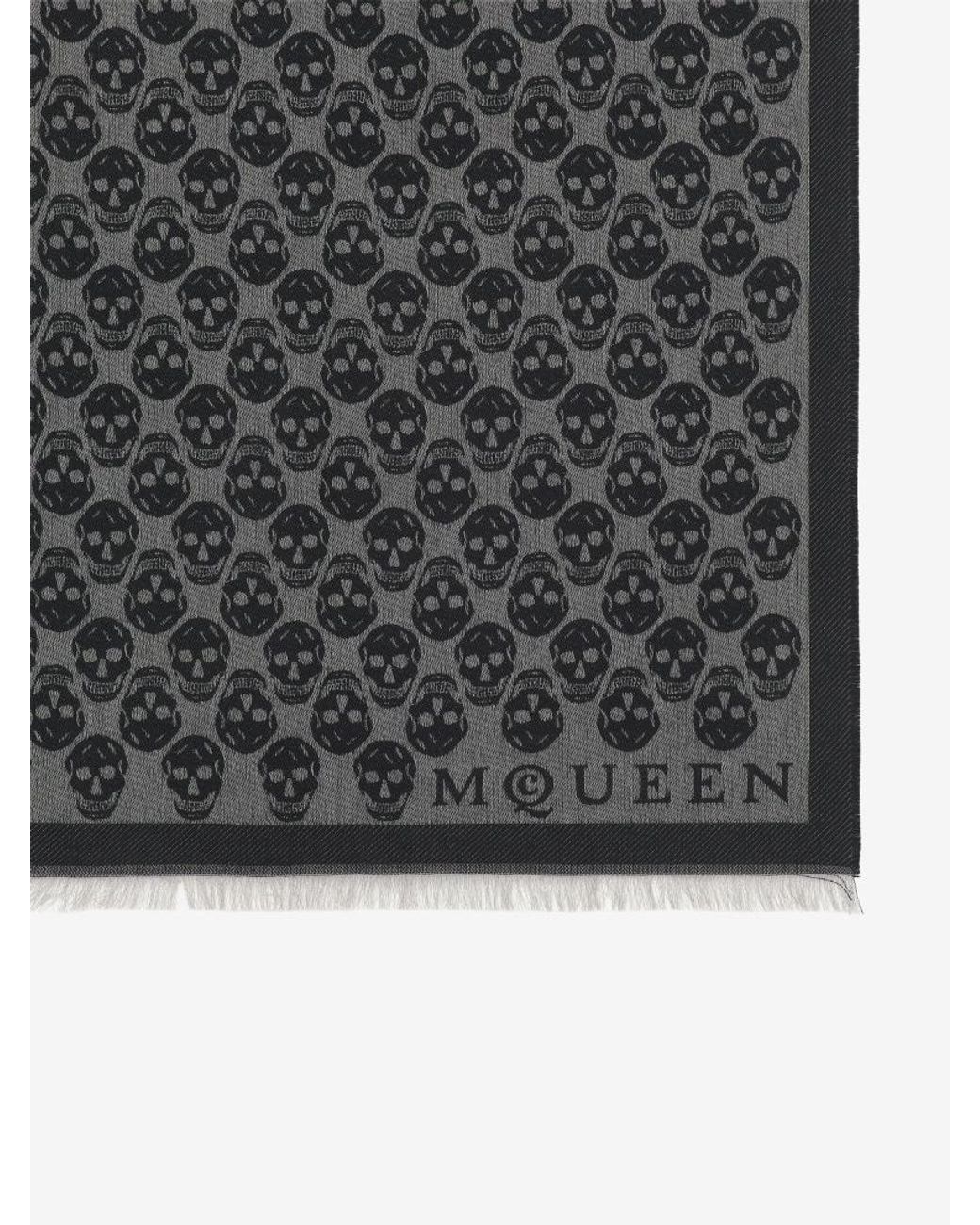 McQueen Gray Skull Jacquard Scarf for men
