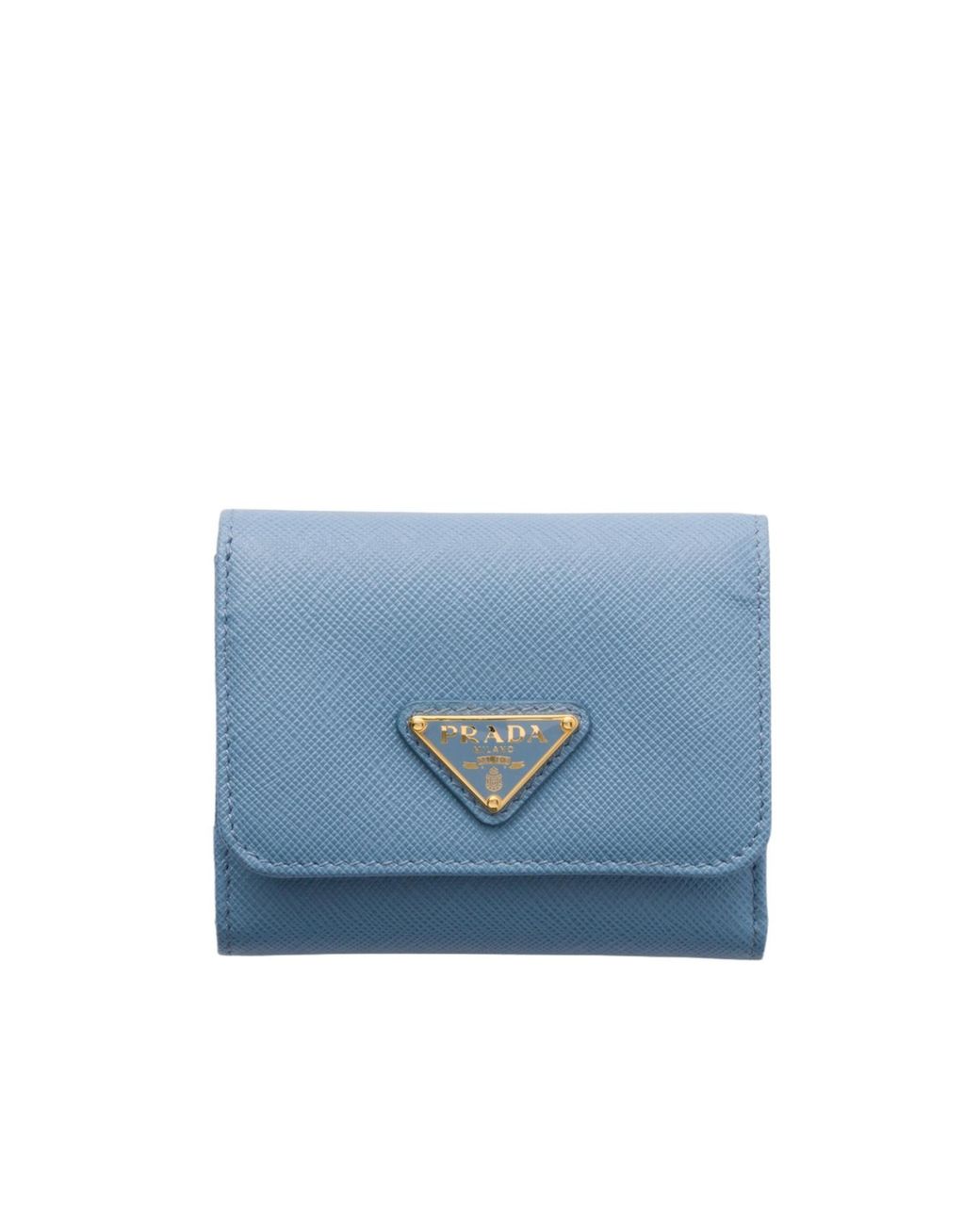 Prada Blue Small Triangle-Logo Leather Wallet