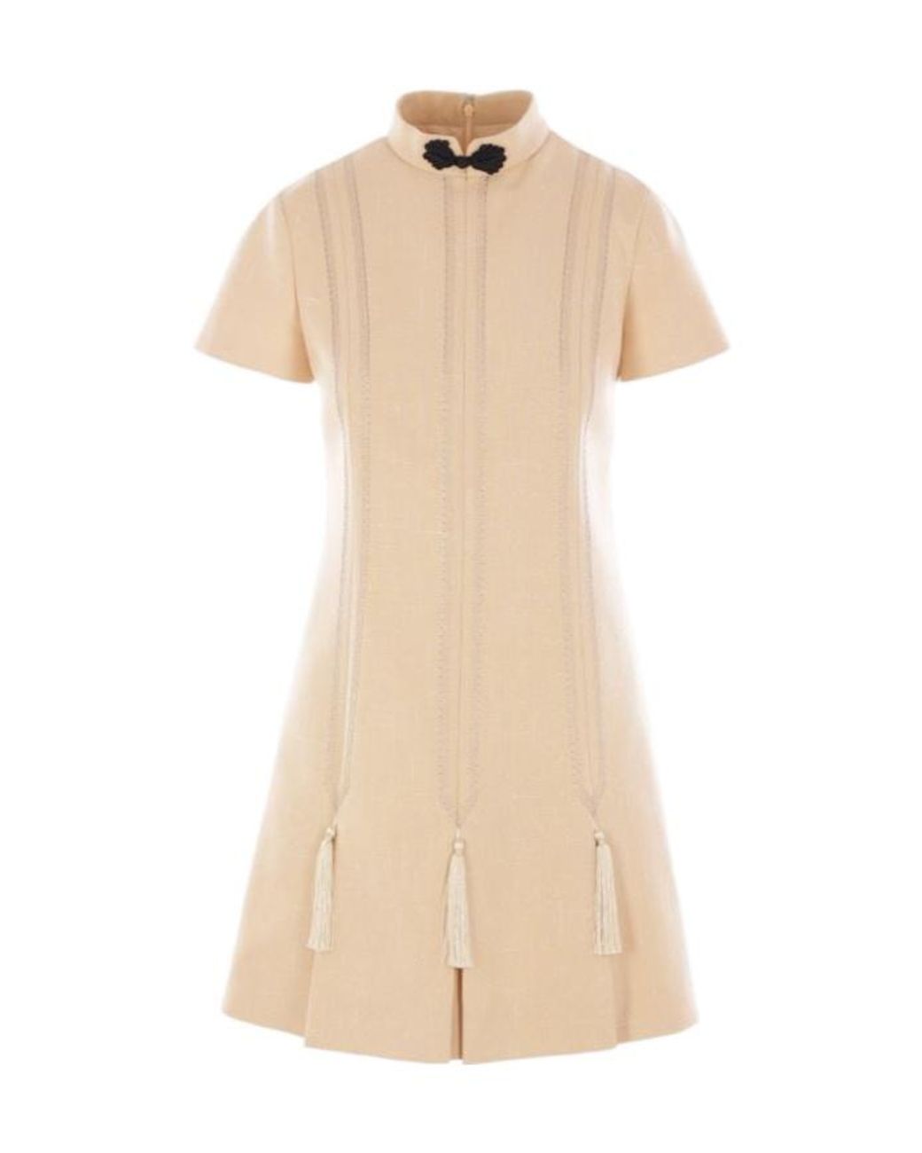 Valentino Natural Tassel Detailed Short-Sleeved Mini Dress