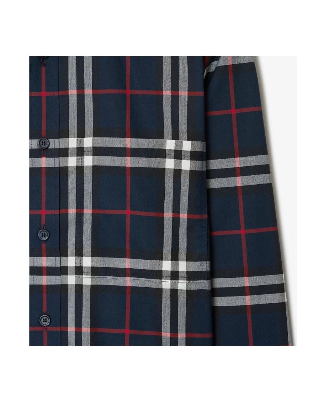 Burberry Blue Check-Pattern Long Sleeved Shirt for men