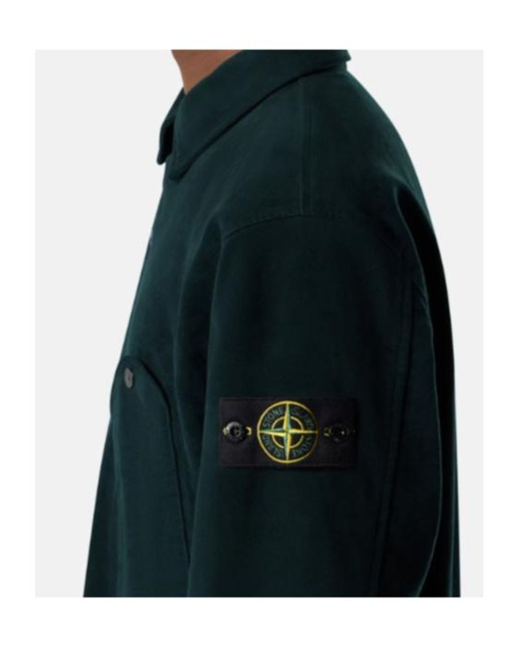 Stone Island Green Compass-Patch Corduroy Shirt for men