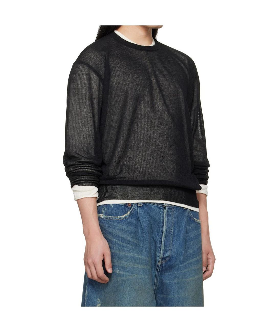 Ssstein Black Crew Neck Long-Sleeved Knitwear for men