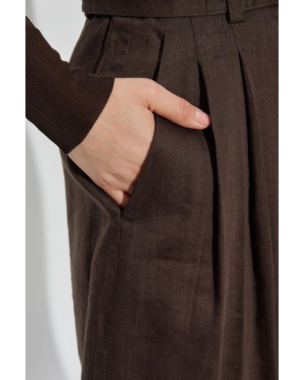 Helmut Lang Brown Pleated Wide Trousers