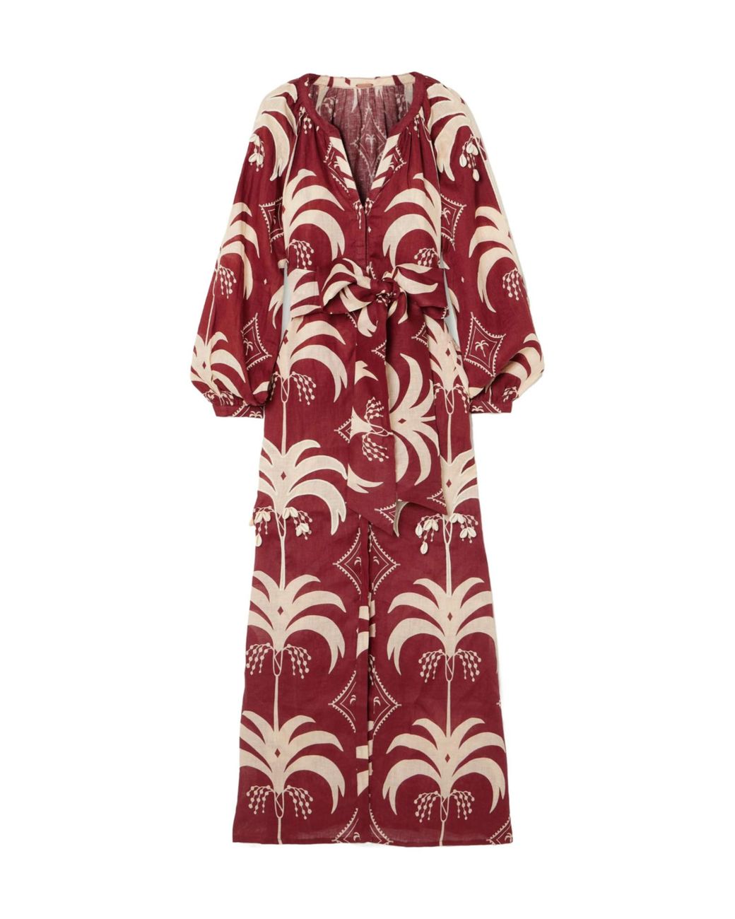 Johanna Ortiz Red Printed Linen Midi Dress
