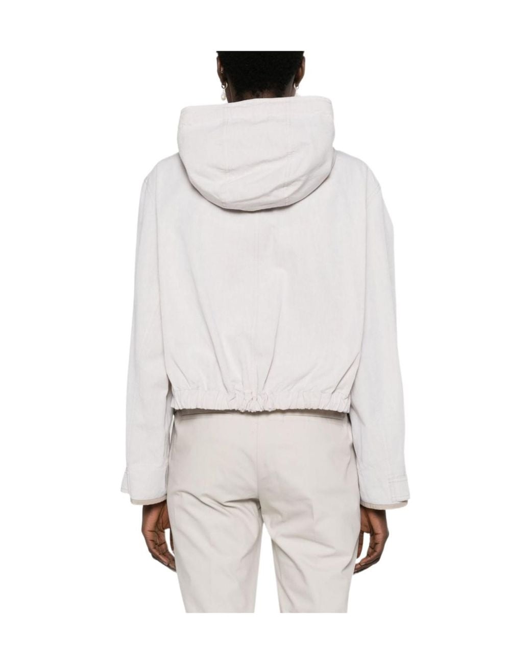 Brunello Cucinelli White Zip-Up Hooded Drawstring Jacket