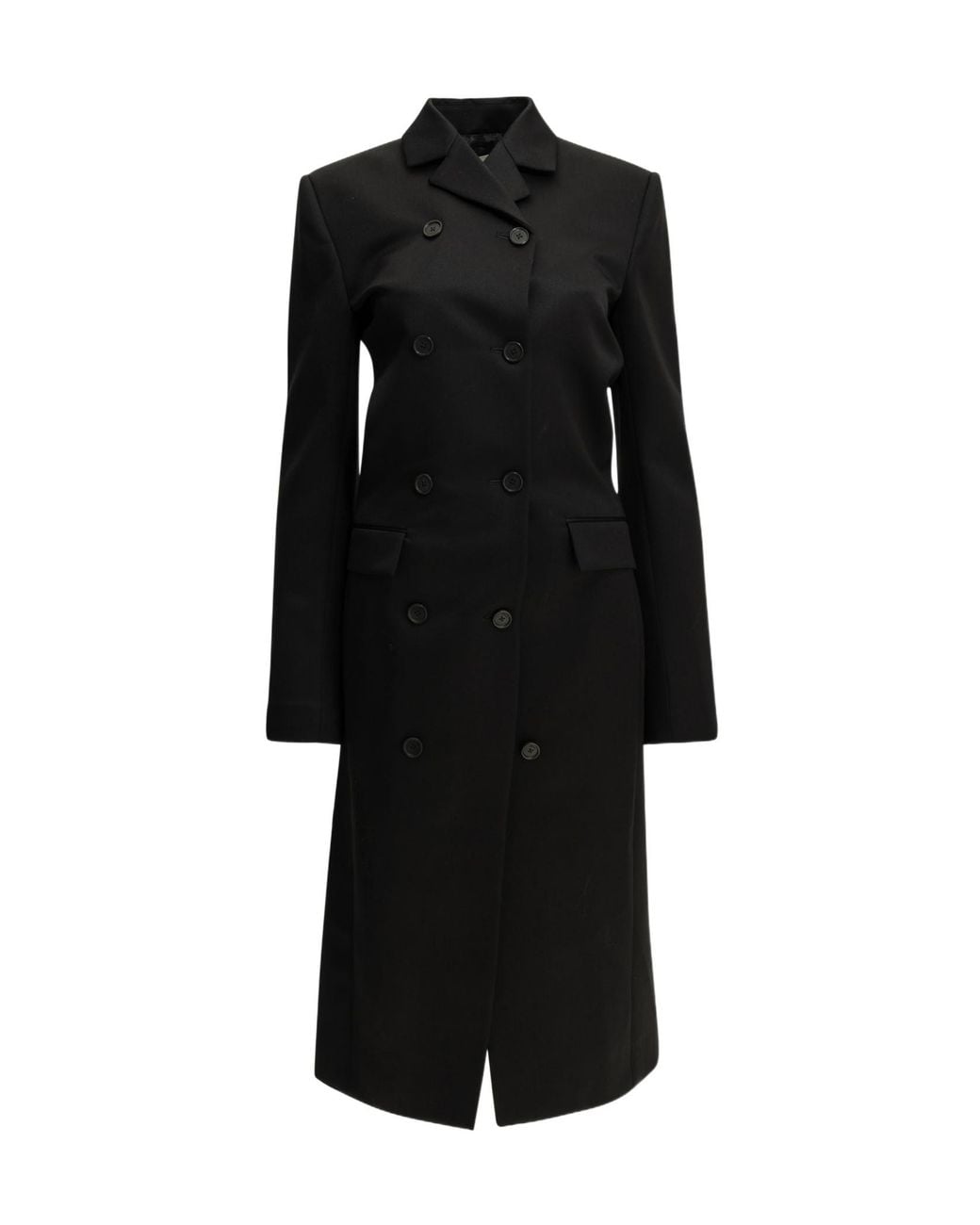 Khaite Black Double-Breasted Wool Long Coat