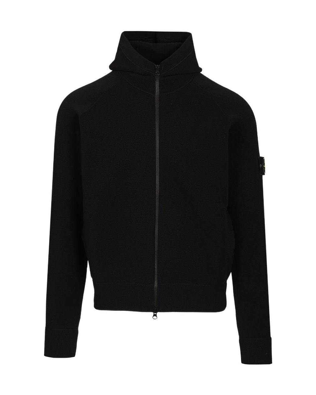 Stone Island Black Hooded Zip-Up Sweater for men