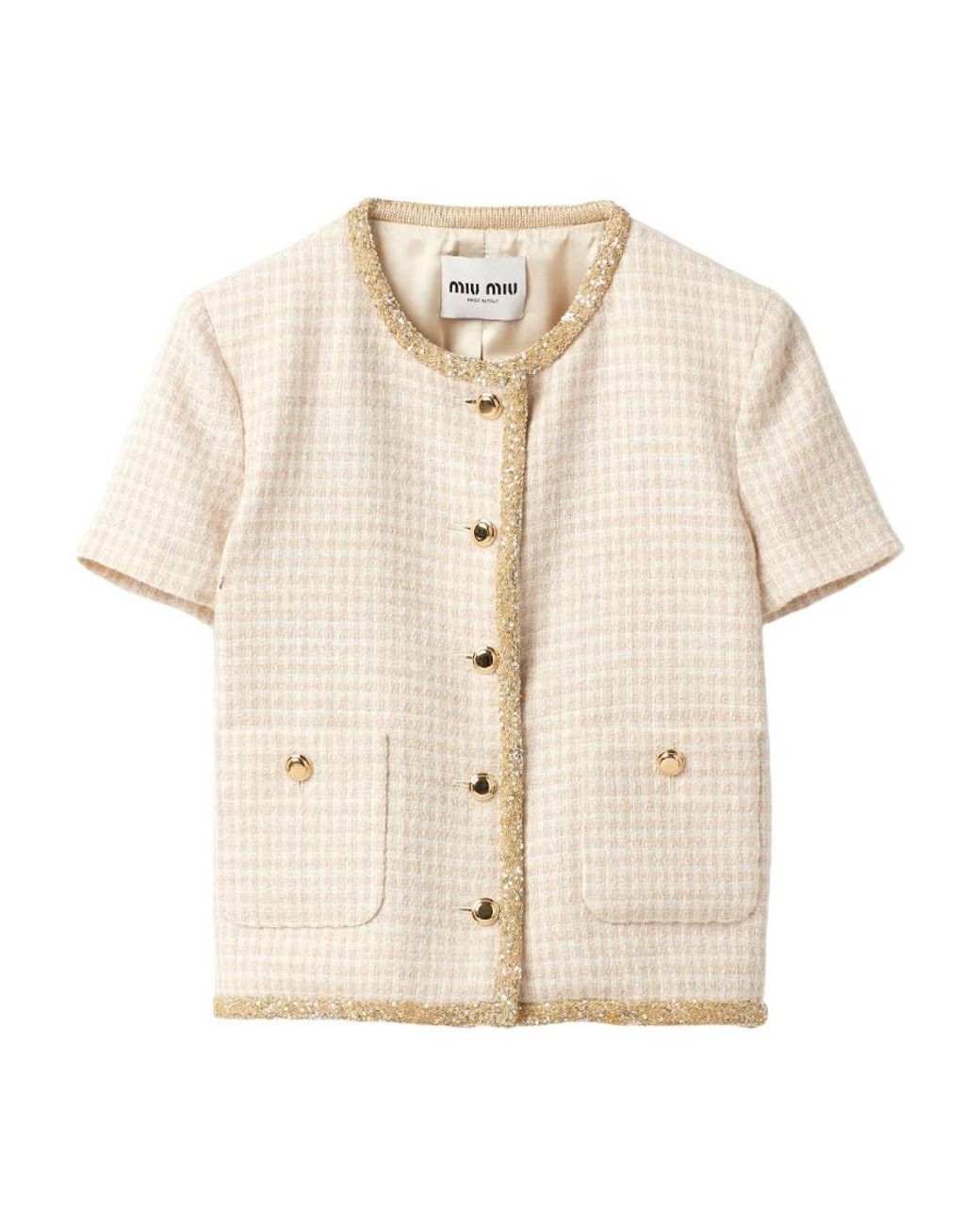 Miu Miu Natural Single-Breasted Tweed Jacket