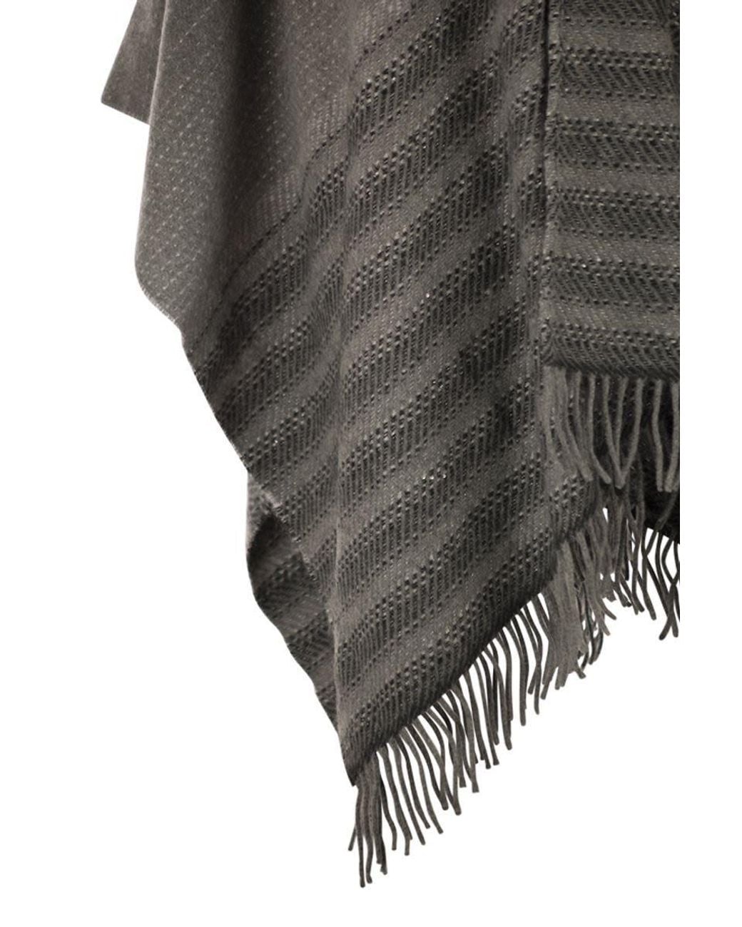 Peserico Gray Striped Fringed Poncho
