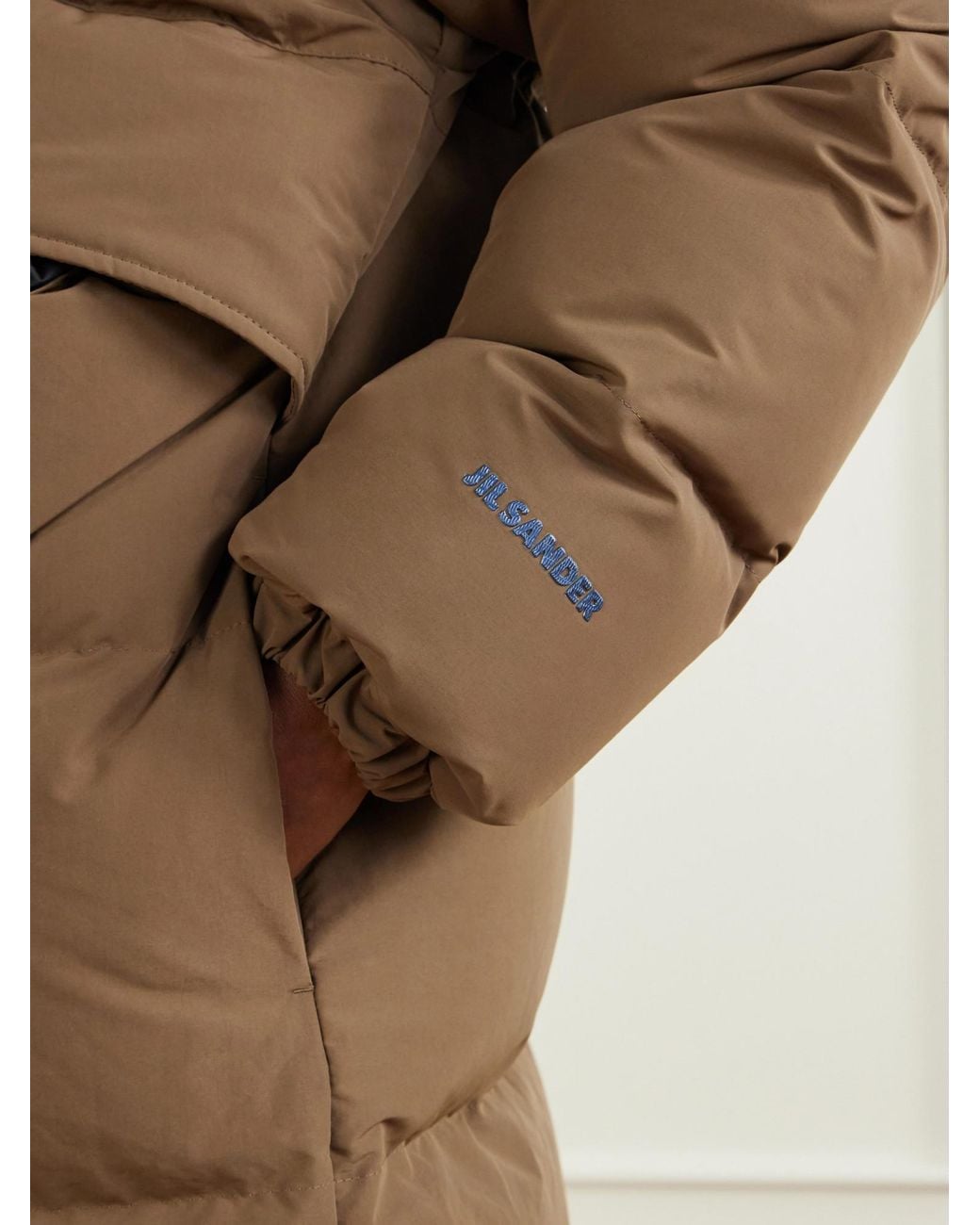 Jil Sander Brown Quilted Stand Collar Down Jacket