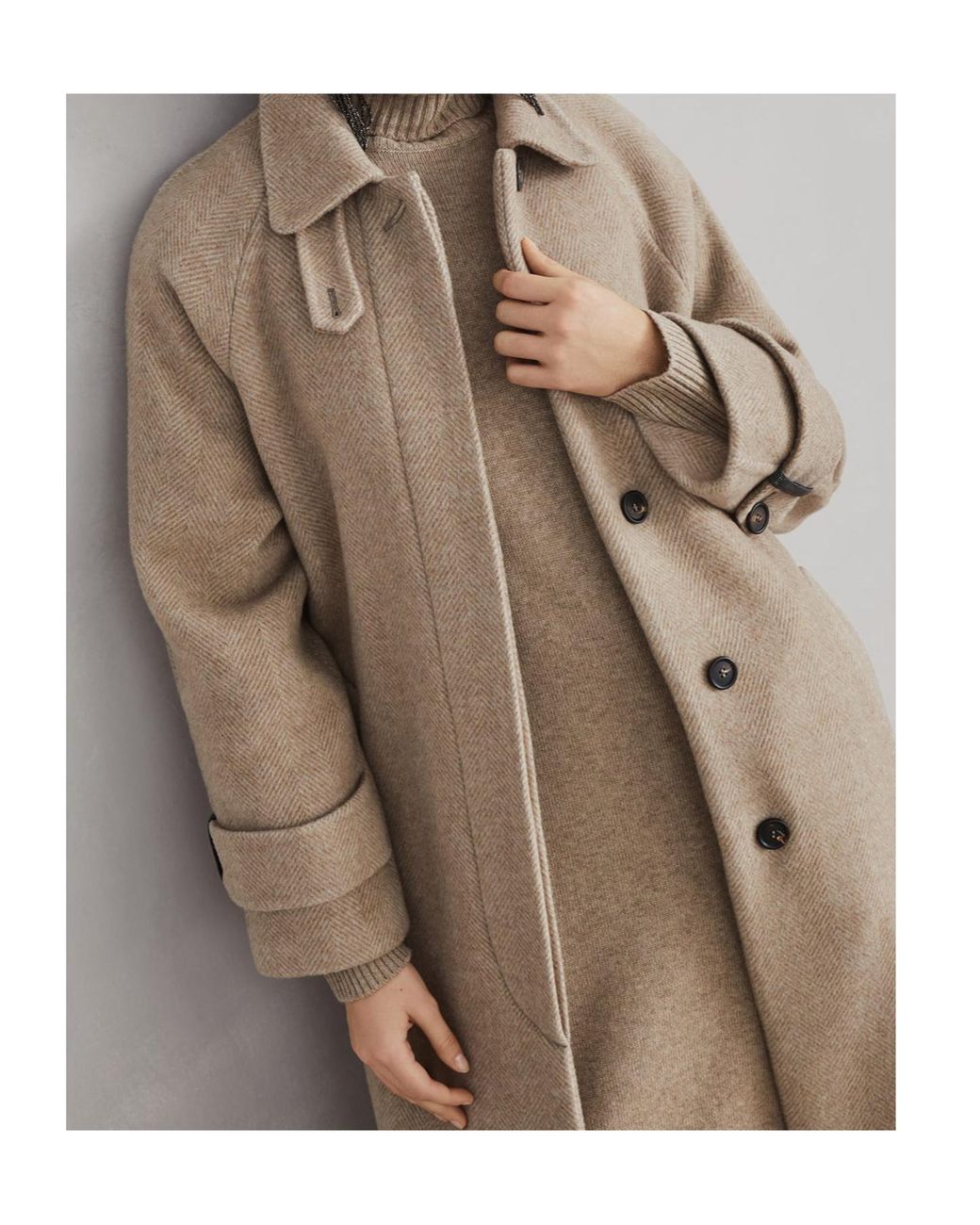 Brunello Cucinelli Natural Herringbone Coat