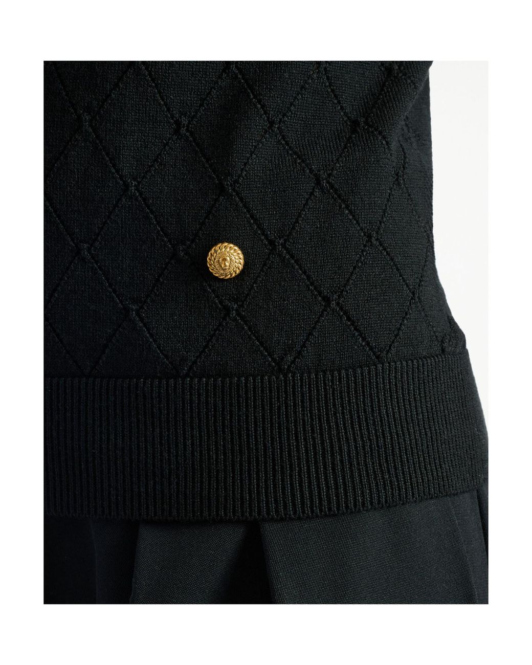 Balmain Black Virgin Wool Quilted Effect Top